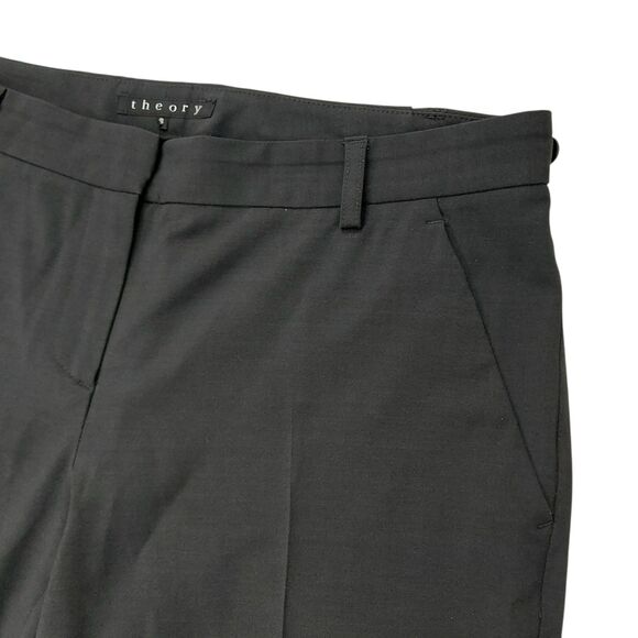 Theory Pants Womens 8 Dark Gray Flat Front Wool Blend Ankle Zip Office Career - Picture 3 of 12